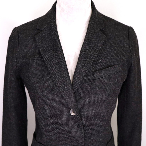 Gap Jacket Womens 4 Charcoal Gray Wool Blend Tweed Academy Blazer Lined Career - Picture 7 of 15